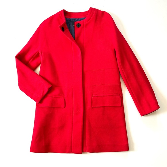 Zara Basic Bright Red Cotton Blend Snap Closure Pea Coat Jacket - Picture 1 of 8